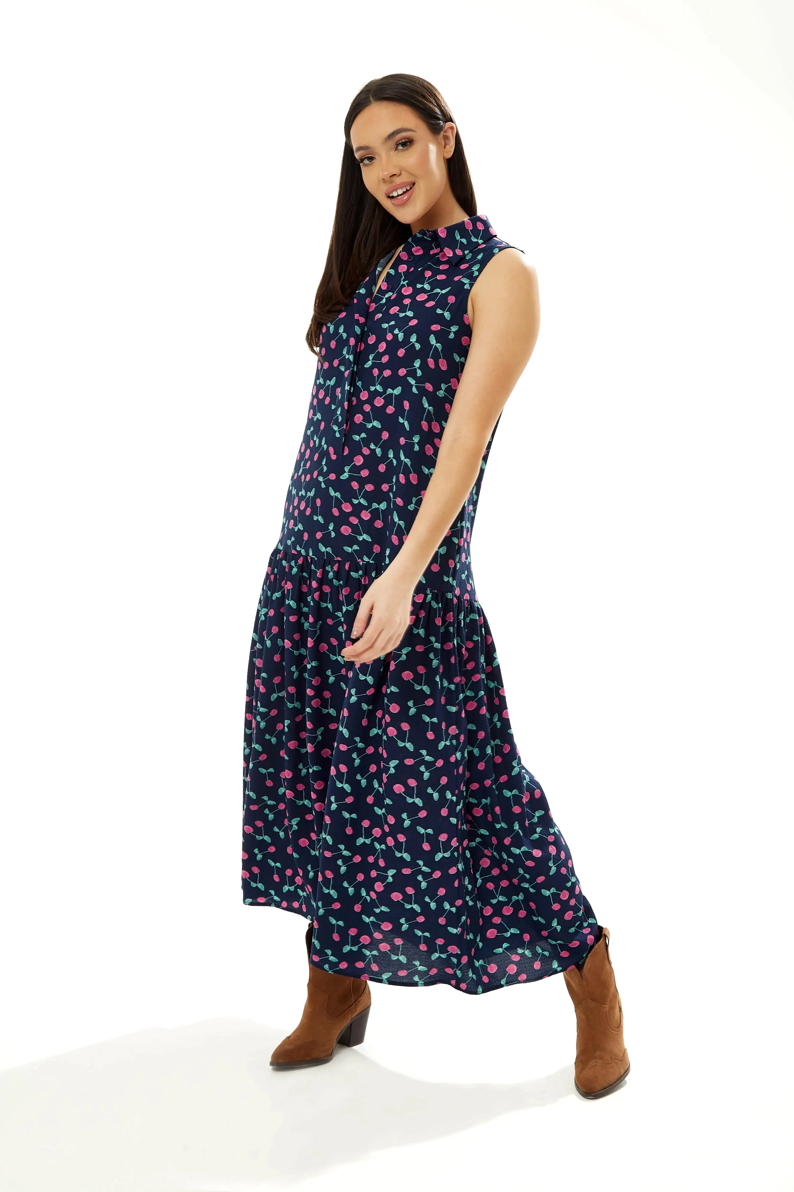 Liquorish Oversized Cherry Print Maxi Dress