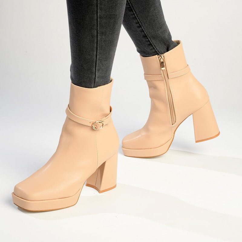 Madison Milo Platform Block Heel Boot - Nude