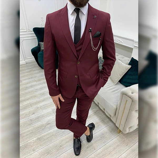 Men’s 3 Piece Burgundy Wedding Suit - Famous Jackets