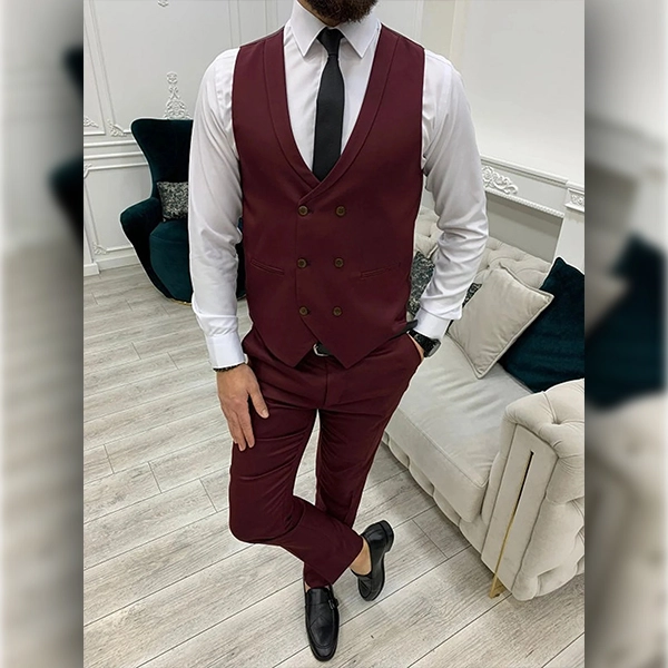 Men’s 3 Piece Burgundy Wedding Suit - Famous Jackets