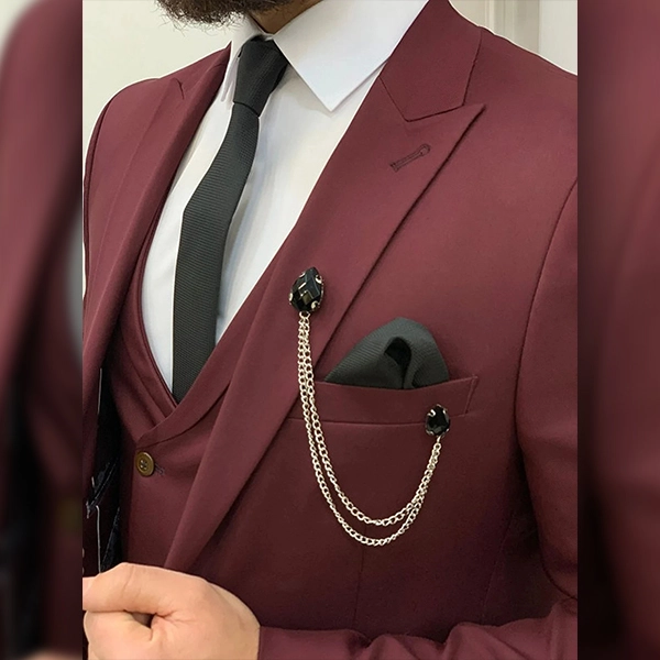 Men’s 3 Piece Burgundy Wedding Suit - Famous Jackets