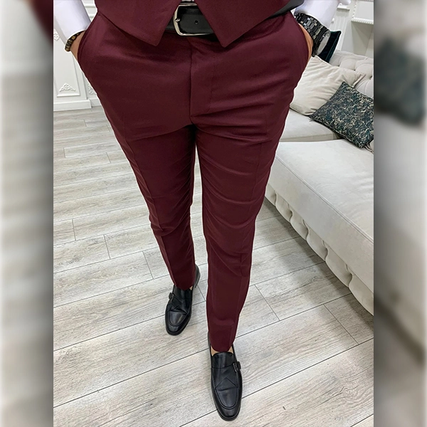 Men’s 3 Piece Burgundy Wedding Suit - Famous Jackets