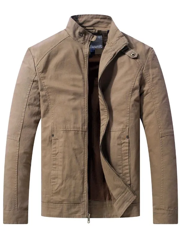 Men's Casual Lightweight Military Jacket Cotton Zip up Coat