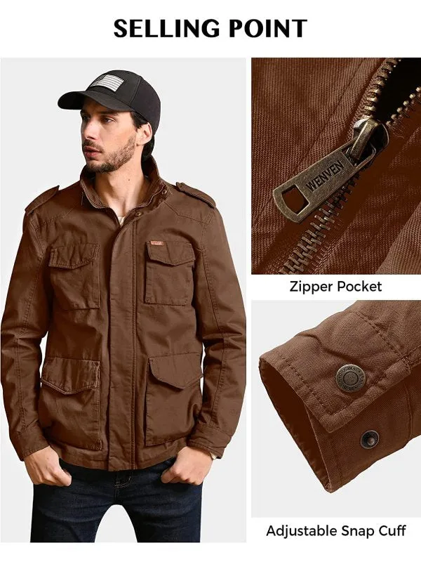 Men's Lightweight Military Style Jacket Twill Cotton Coat