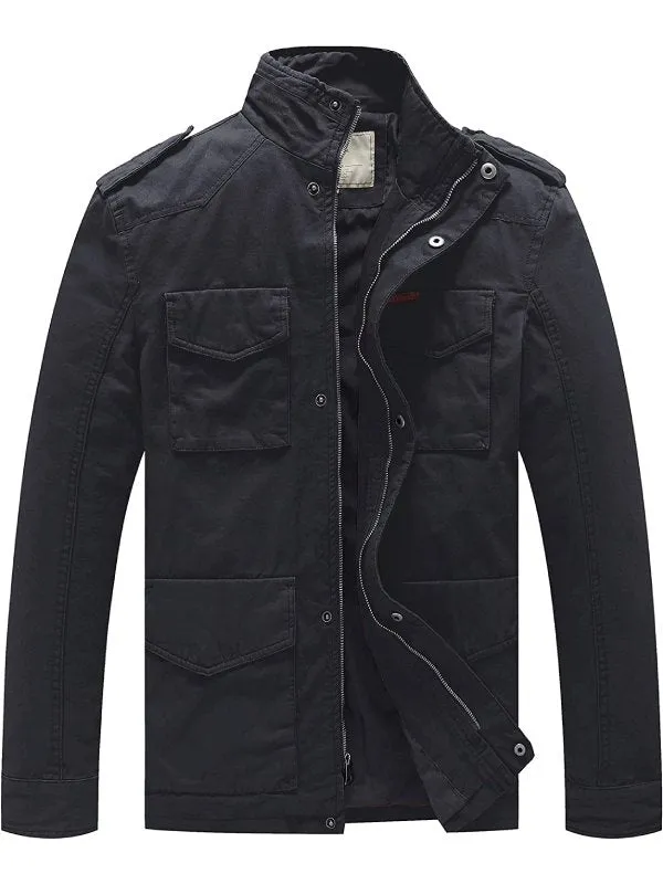 Men's Lightweight Military Style Jacket Twill Cotton Coat