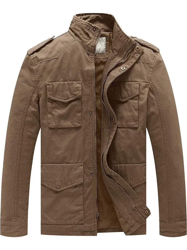 Men's Lightweight Military Style Jacket Twill Cotton Coat