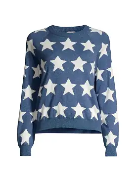 Minnie Rose Cotton Cashmere Star Jacquard Crew Neck Sweater