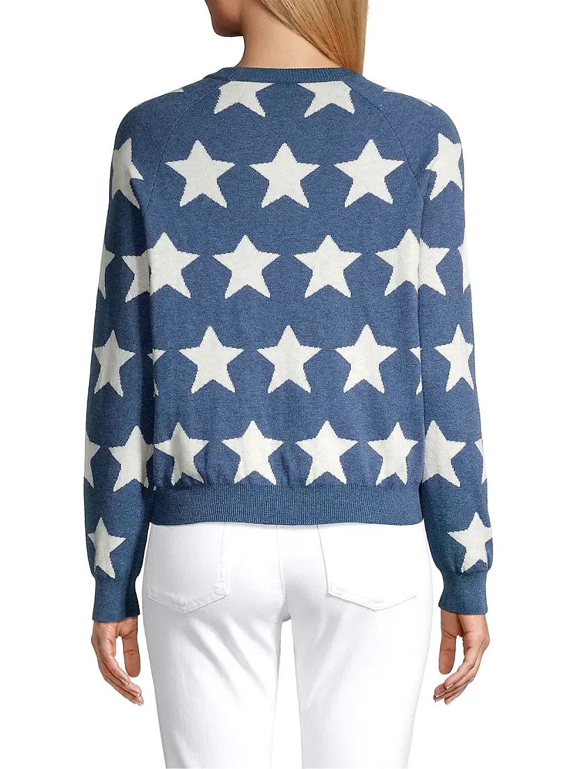 Minnie Rose Cotton Cashmere Star Jacquard Crew Neck Sweater