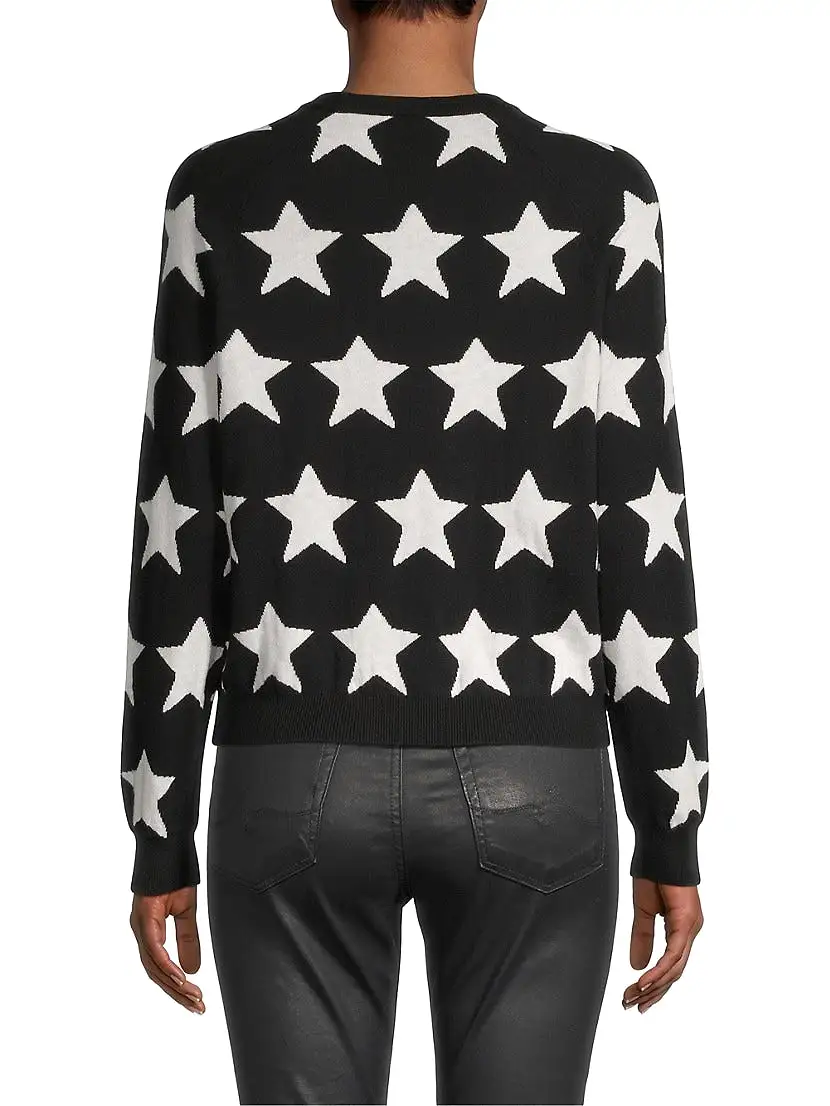 Minnie Rose Cotton Cashmere Star Jacquard Crew Neck Sweater