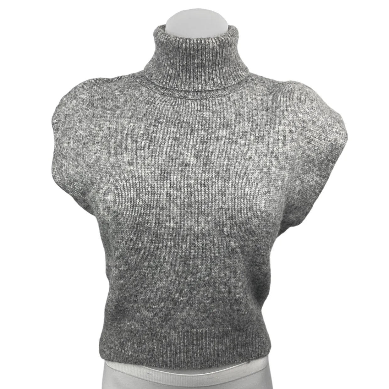 MNG Womens Gray Turtleneck Cap Sleeve Knit Casual Pullover Sweater Top Size S