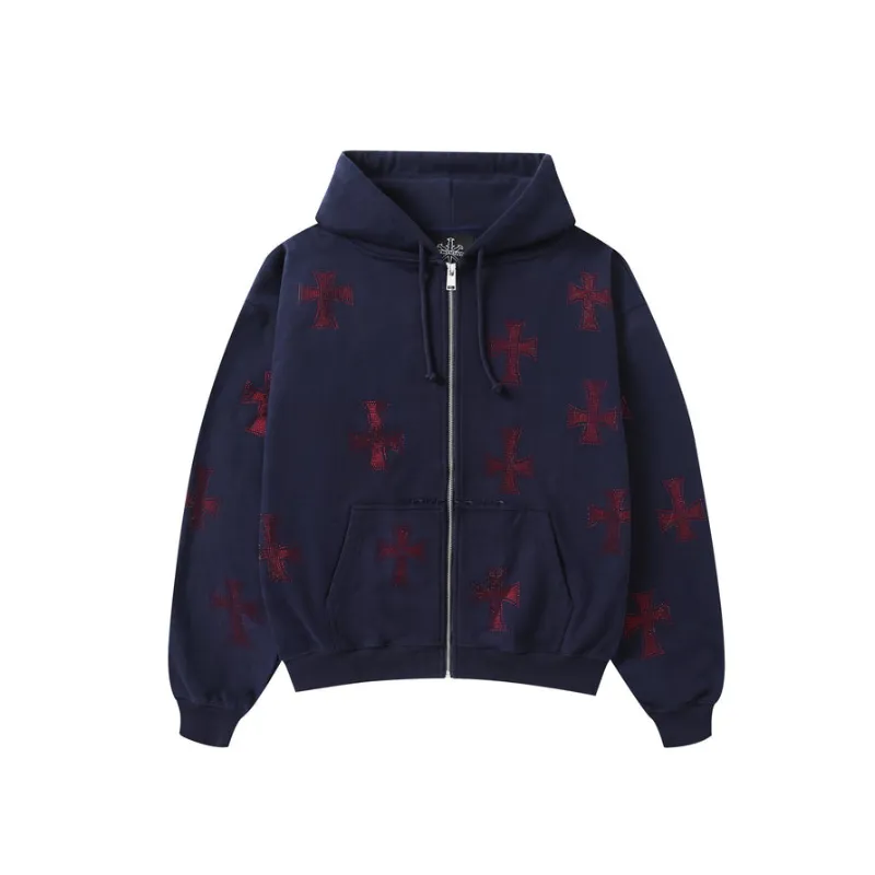 Navy/Red Cross Rhinestone Hoodie