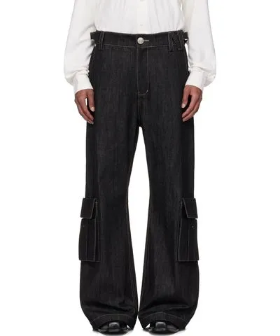 NULLUS Black Whale Fin Snap-On Denim Cargo Pants