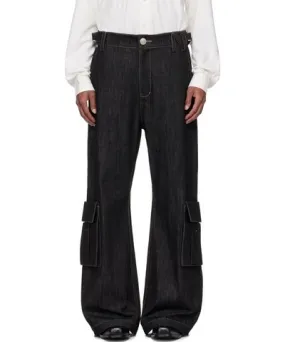 NULLUS Black Whale Fin Snap-On Denim Cargo Pants