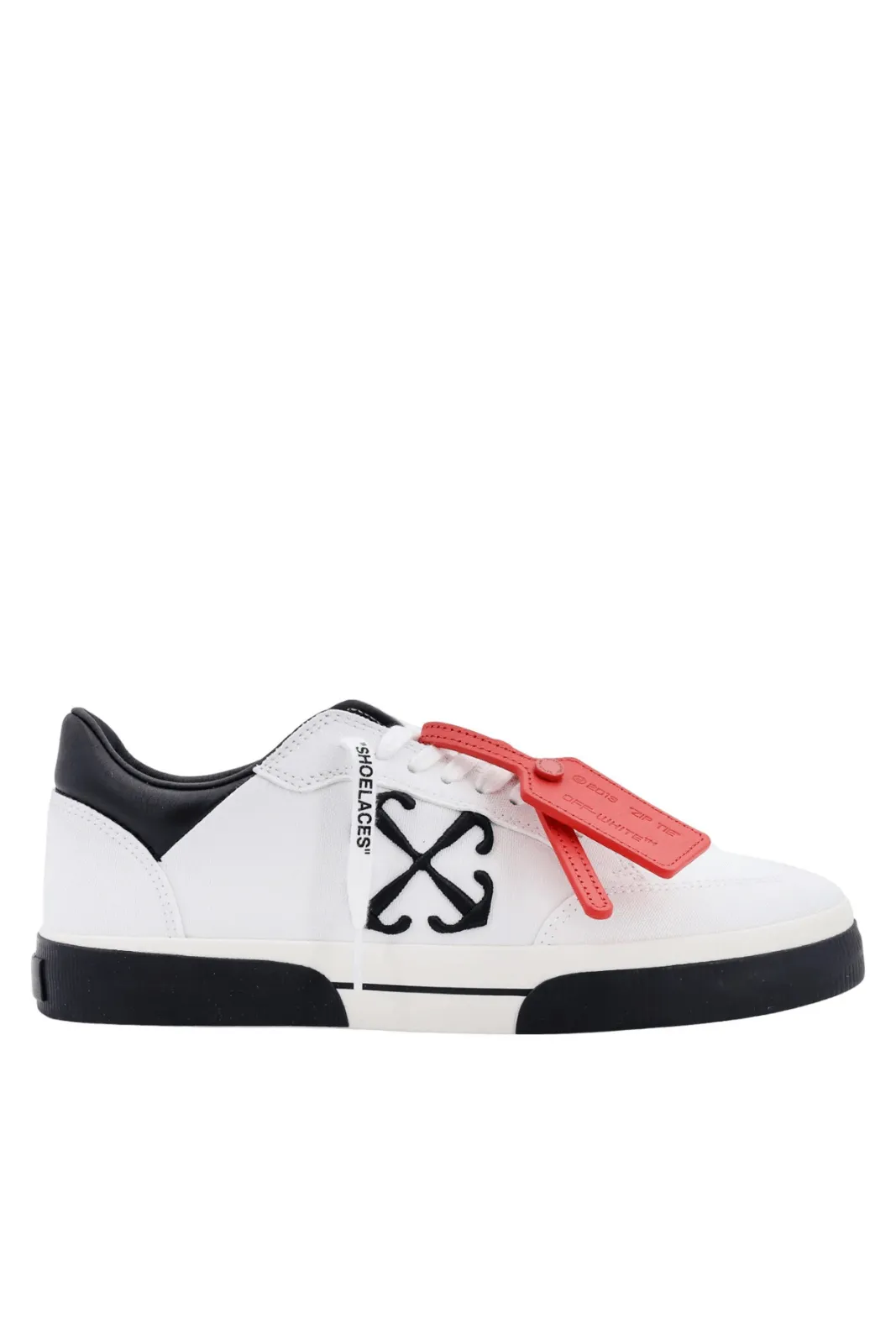 Off-White Vulcanized Arrow Embroidered Canvas Leather Sneakers Black White