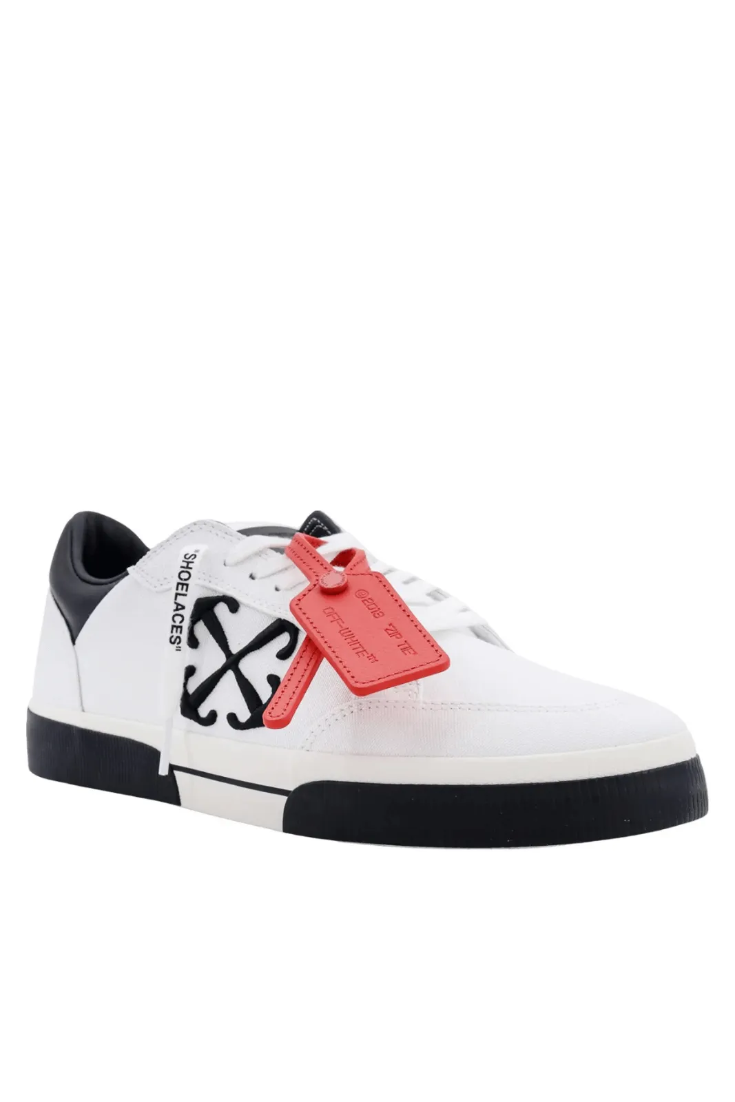 Off-White Vulcanized Arrow Embroidered Canvas Leather Sneakers Black White