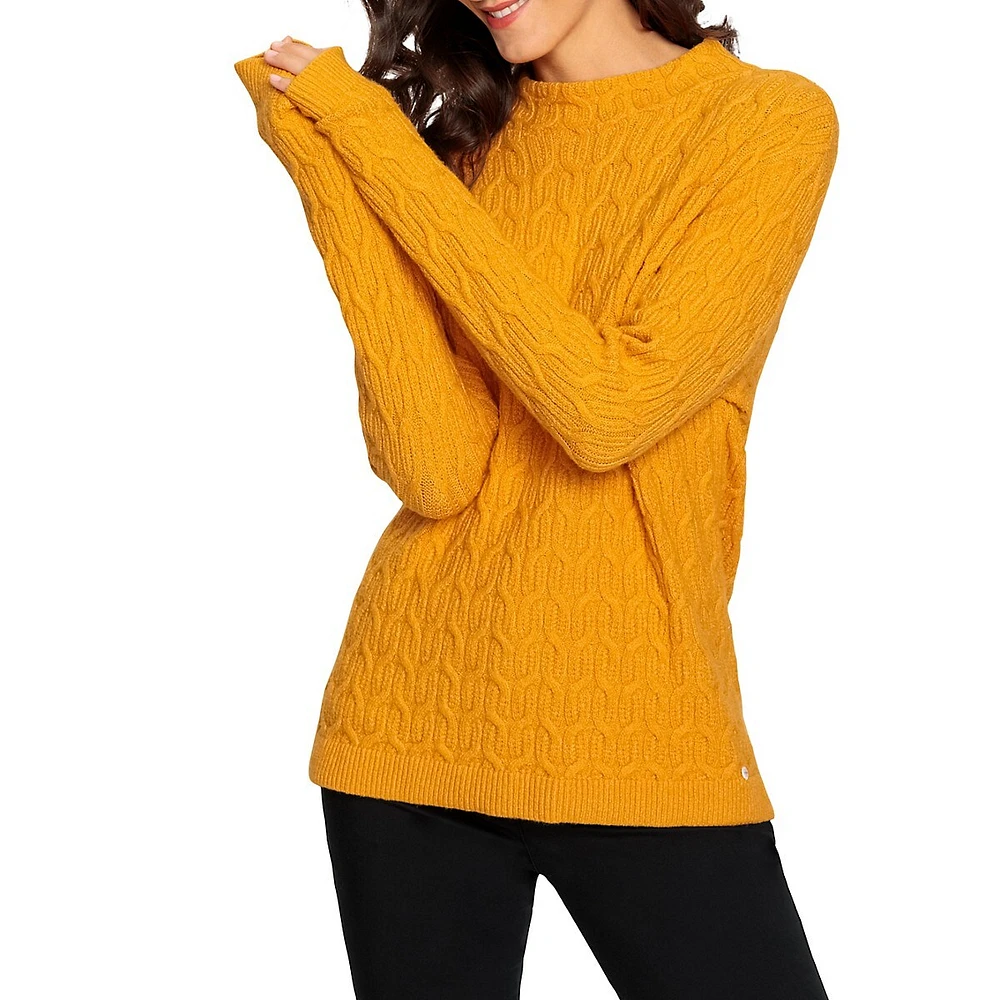 Olsen Funnelneck Cable-Knit Sweater