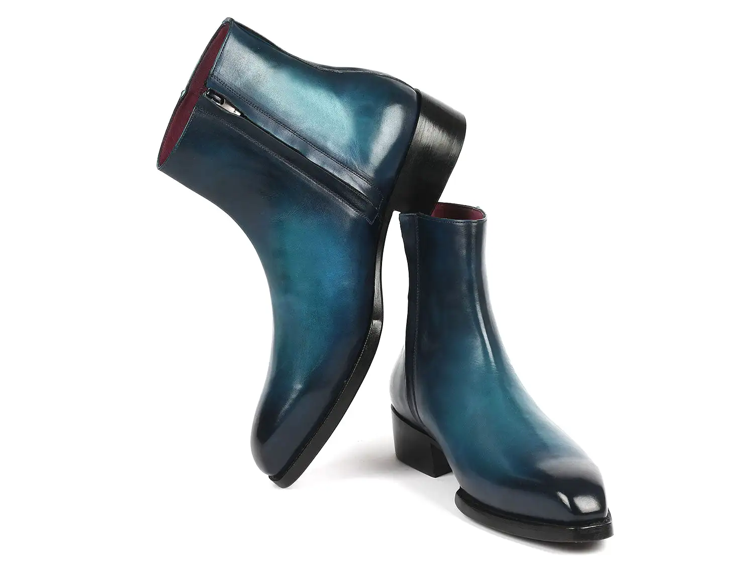 Paul Parkman Blue Burnished Side Zipper Boots Goodyear Welted - BT3955-BLU