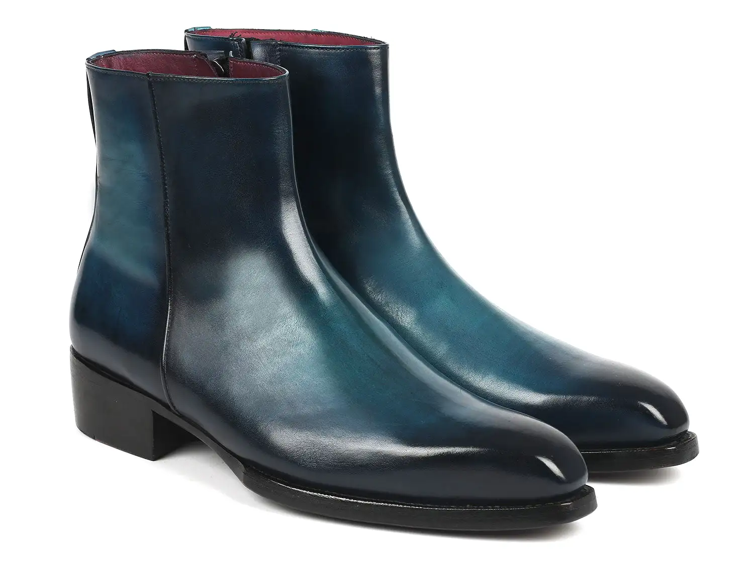 Paul Parkman Blue Burnished Side Zipper Boots Goodyear Welted - BT3955-BLU