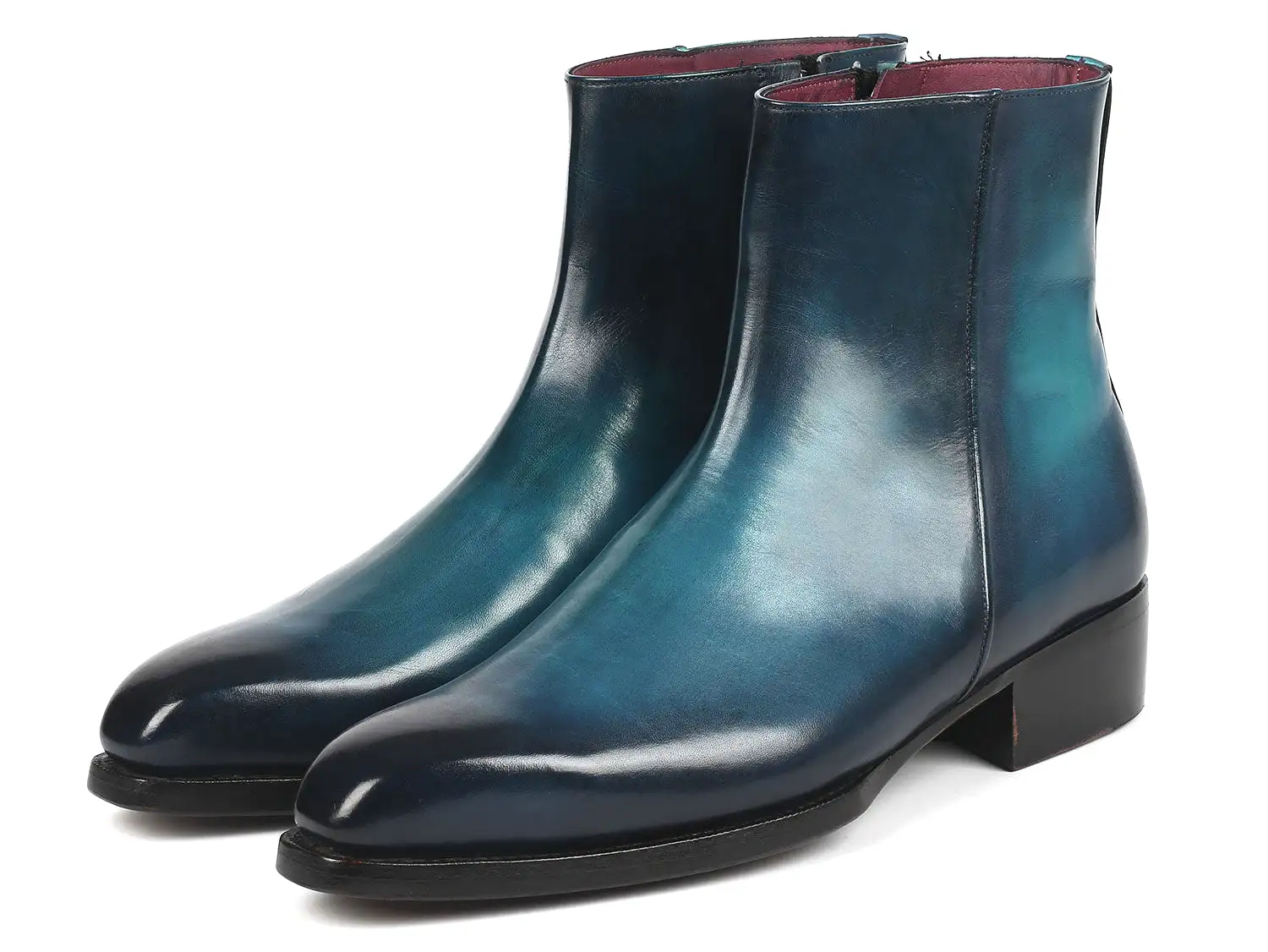 Paul Parkman Blue Burnished Side Zipper Boots Goodyear Welted - BT3955-BLU