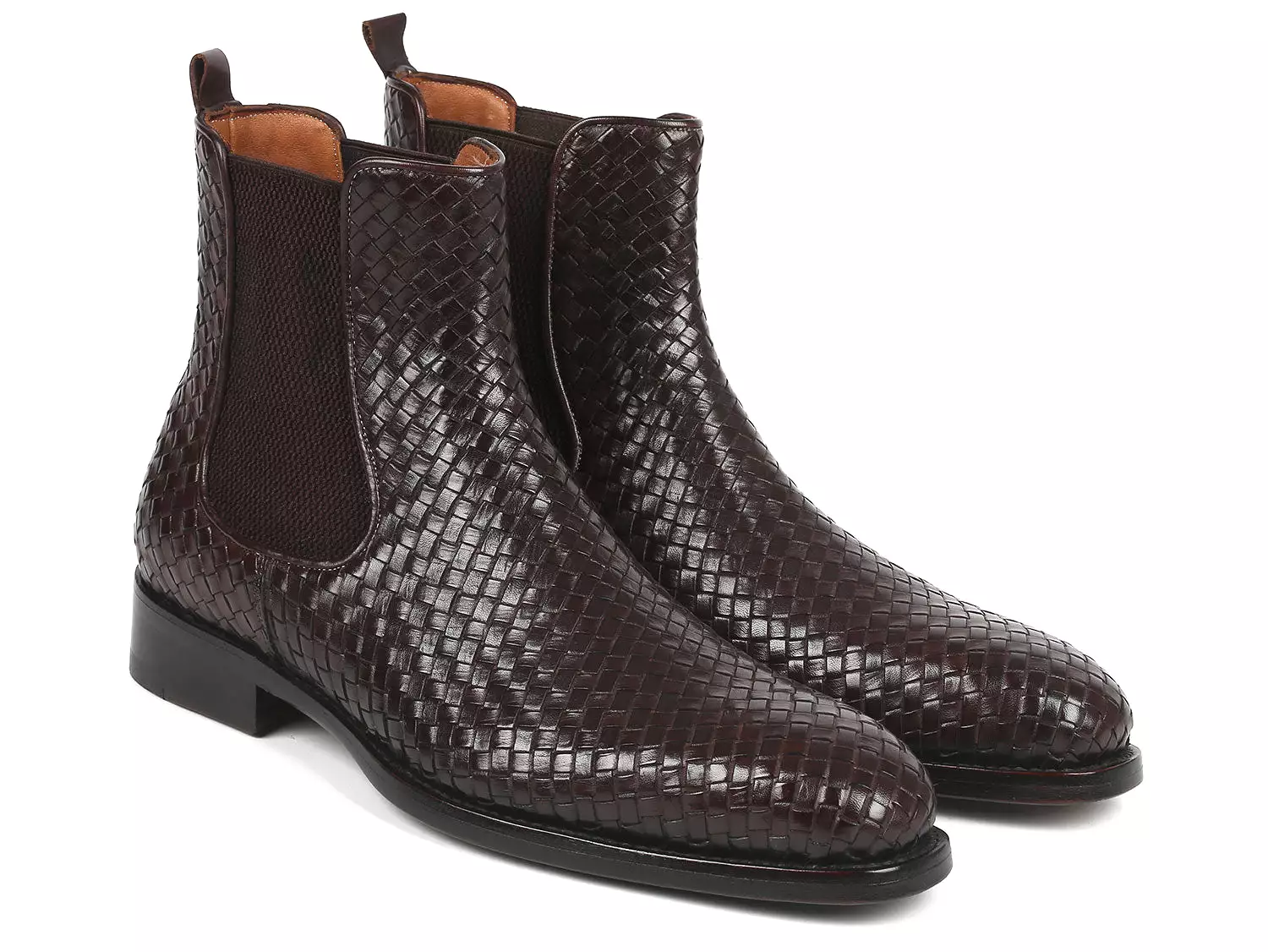 Paul Parkman Chocolate Brown Woven Leather Chelsea Boots - 92WN87-BRW