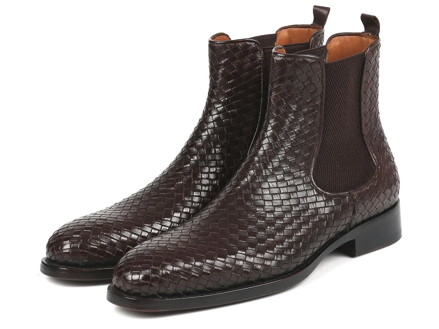 Paul Parkman Chocolate Brown Woven Leather Chelsea Boots - 92WN87-BRW