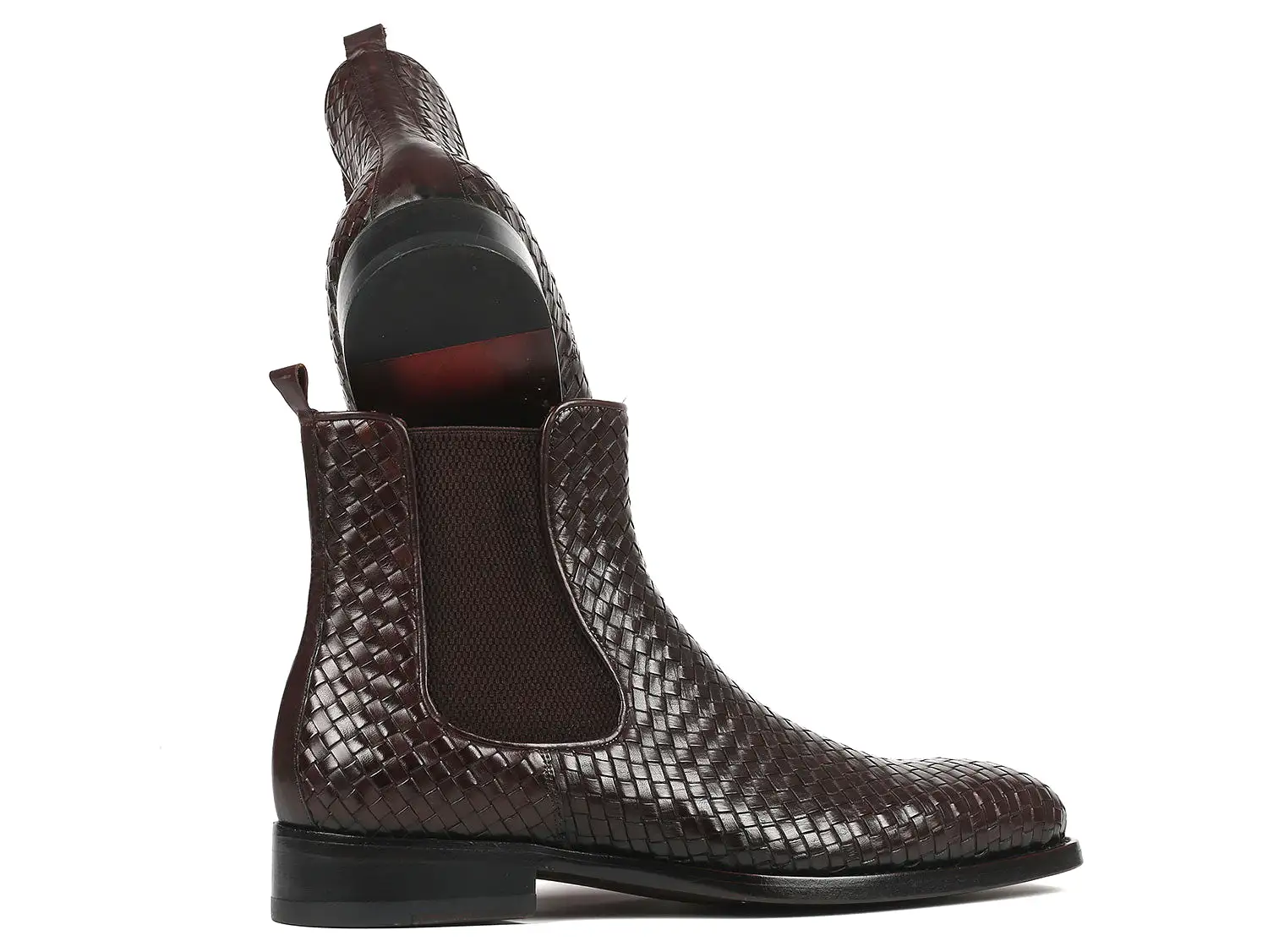 Paul Parkman Chocolate Brown Woven Leather Chelsea Boots - 92WN87-BRW