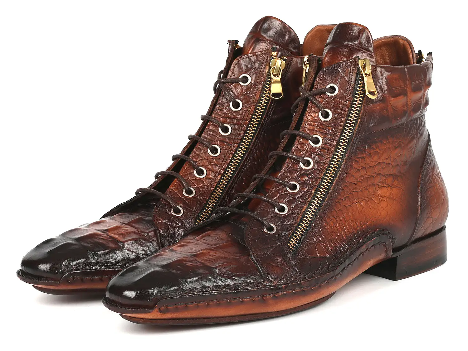 Paul Parkman Crocodile Textured Calfskin Handmade Zipper Boots - 88APK87