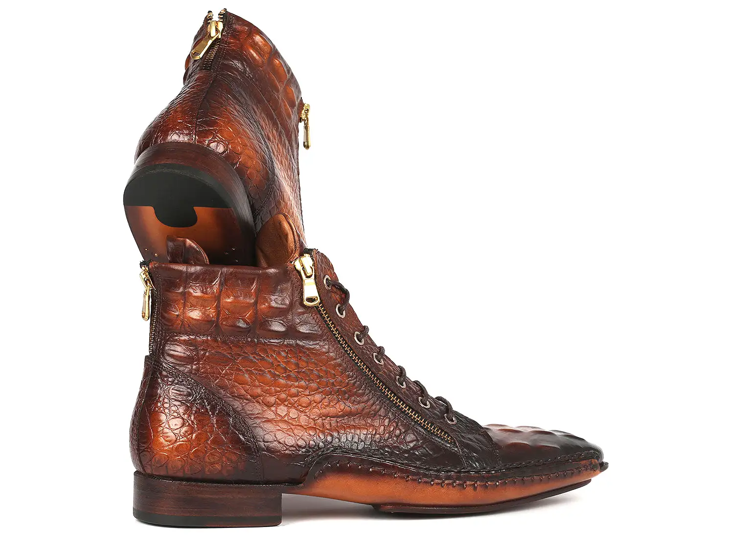 Paul Parkman Crocodile Textured Calfskin Handmade Zipper Boots - 88APK87