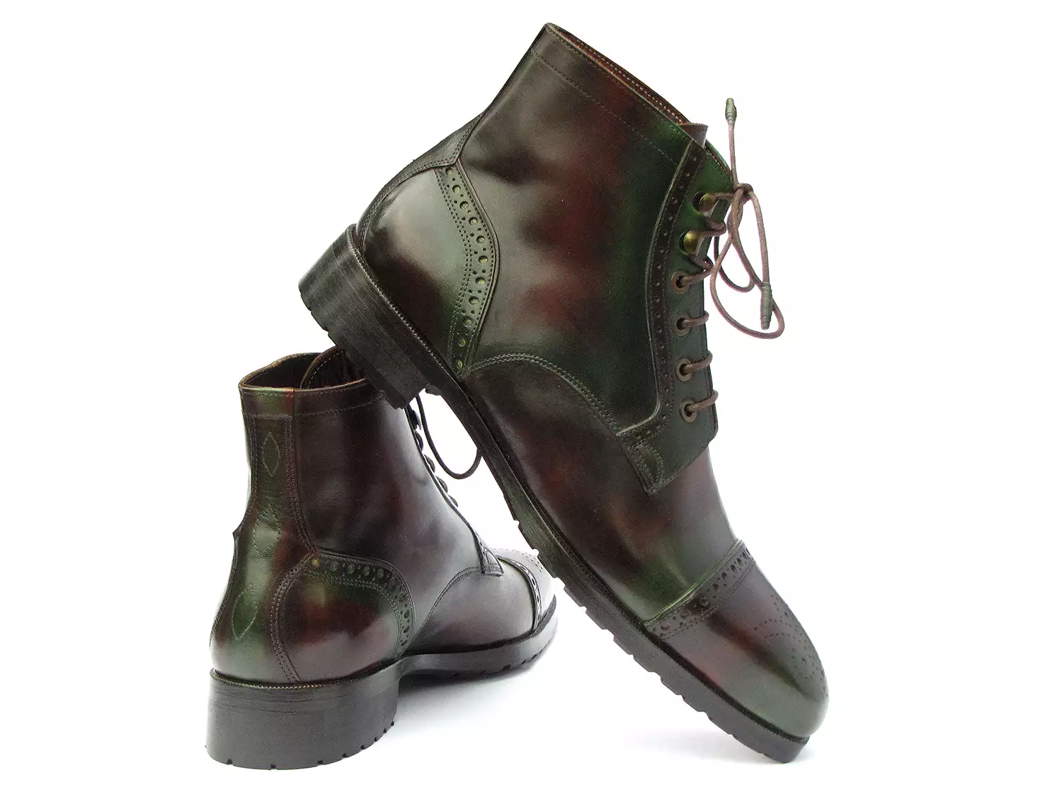 Paul Parkman Green & Brown Hand-Painted Cap Toe Boots BT9566-BRG