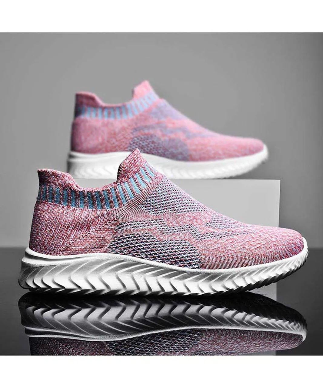 Pink pattern texture flyknit slip on shoe sneaker