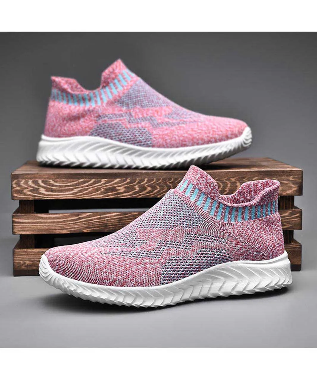 Pink pattern texture flyknit slip on shoe sneaker