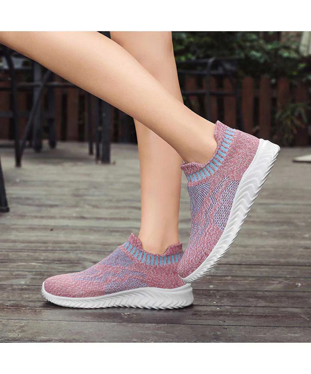 Pink pattern texture flyknit slip on shoe sneaker