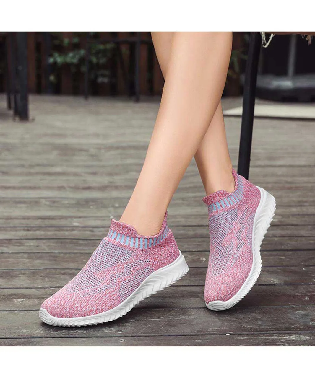 Pink pattern texture flyknit slip on shoe sneaker