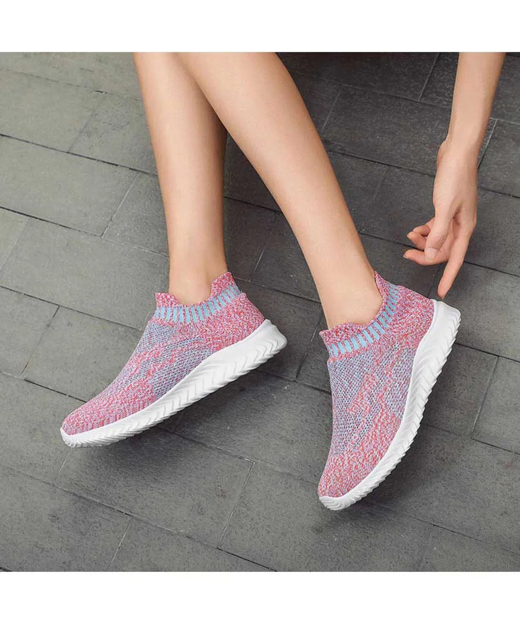 Pink pattern texture flyknit slip on shoe sneaker