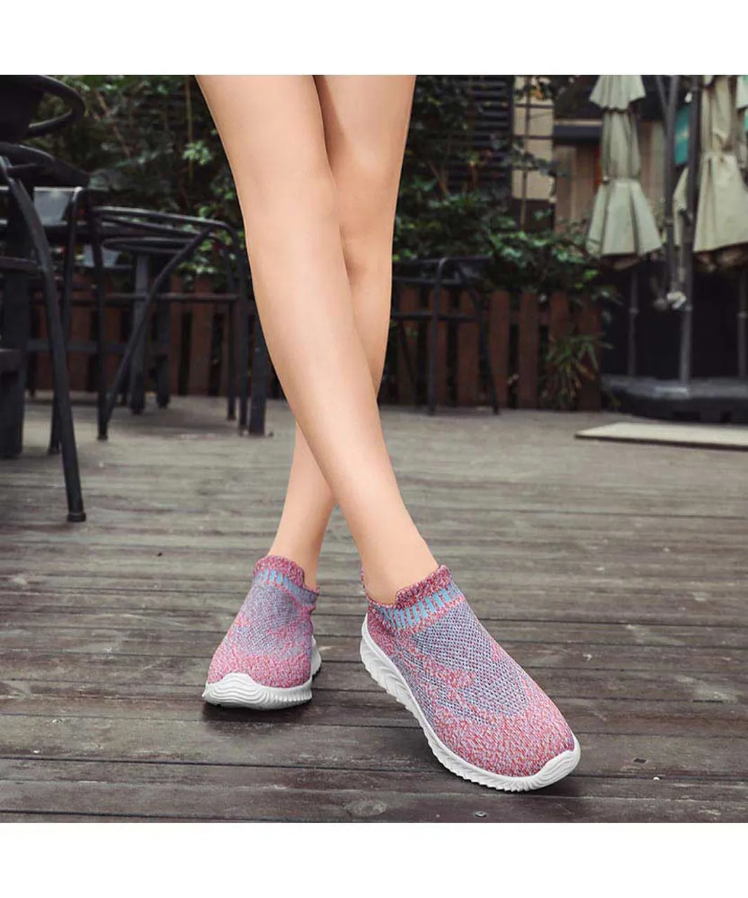 Pink pattern texture flyknit slip on shoe sneaker