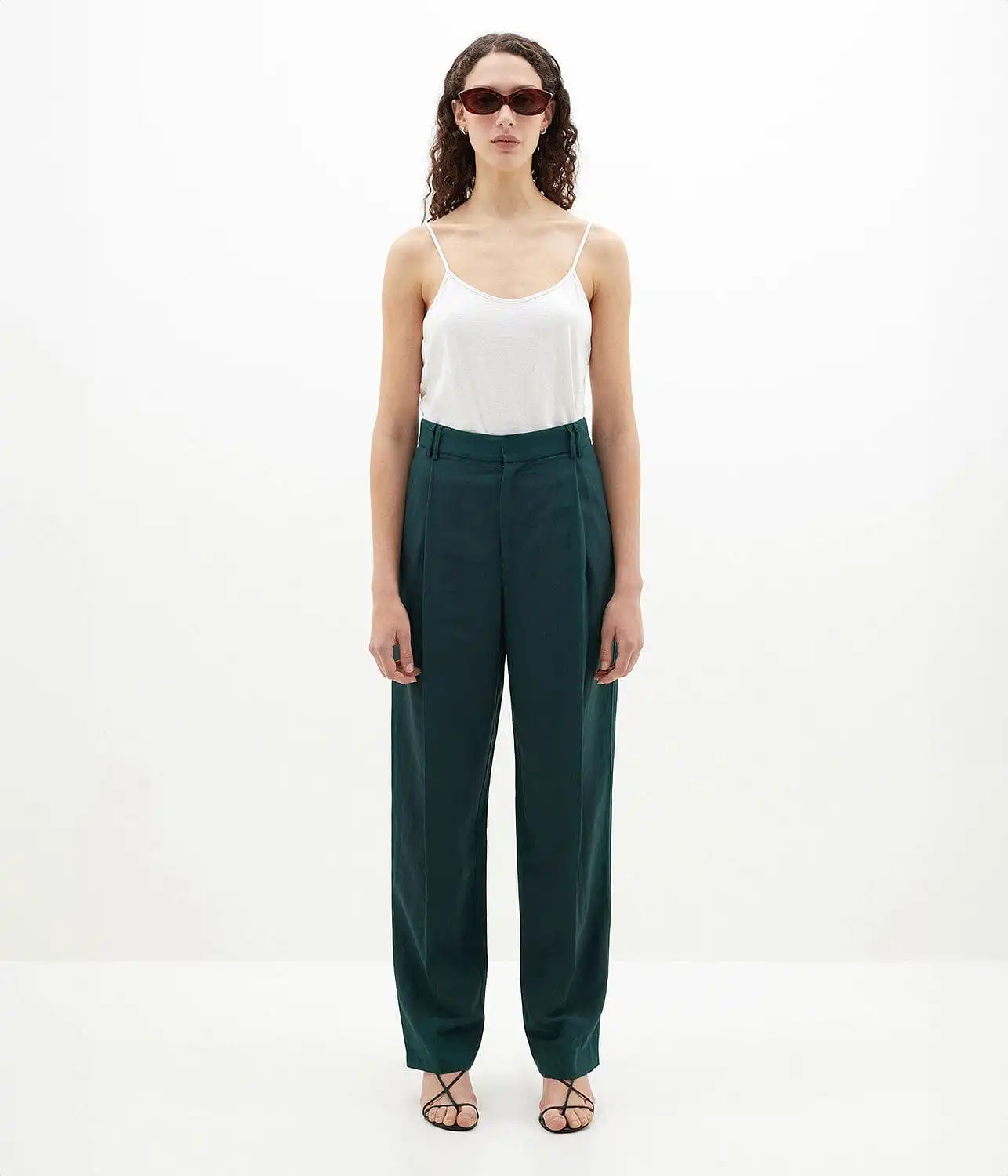 PLEAT FRONT LINEN PANT- MALACHITE