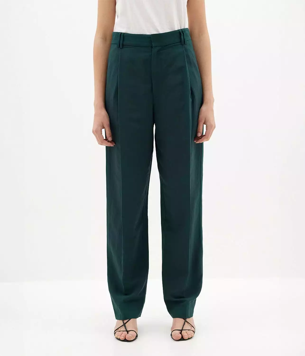 PLEAT FRONT LINEN PANT- MALACHITE