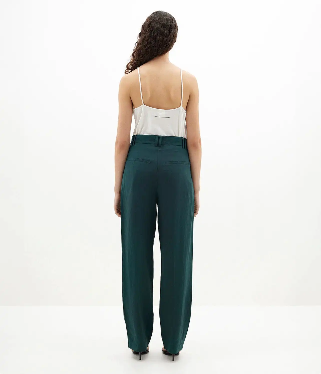 PLEAT FRONT LINEN PANT- MALACHITE