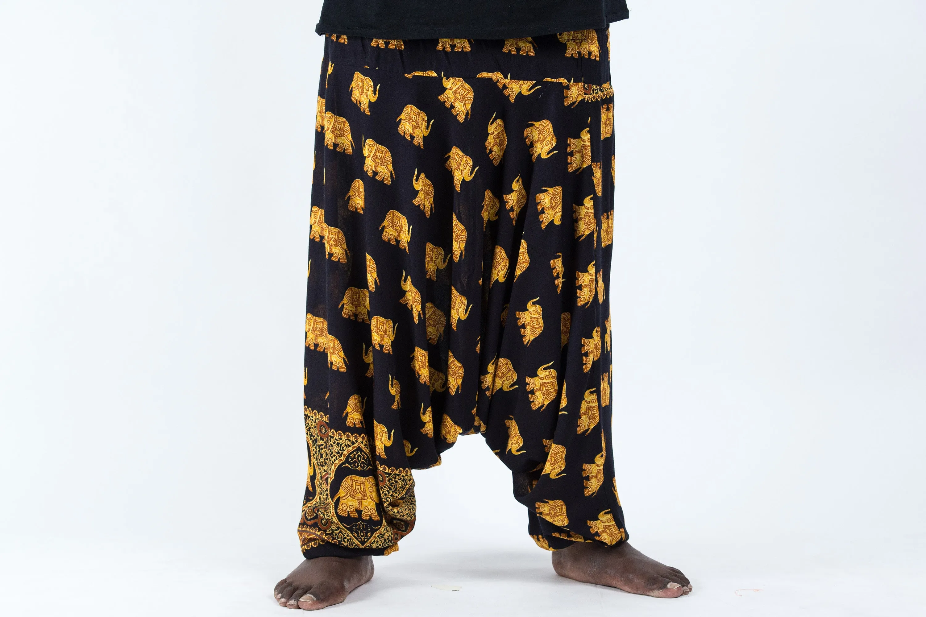 Plus Size Golden Elephant Drop Crotch Men's Elephant Pants in Black