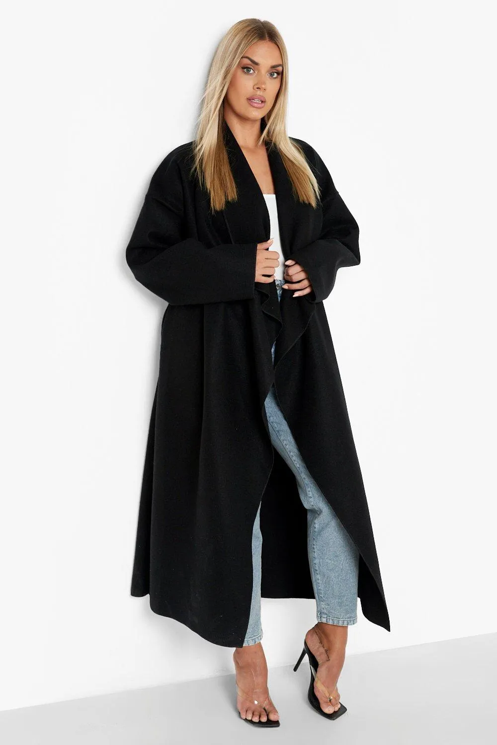 Plus Super Oversized Waterfall Wool Look Coat