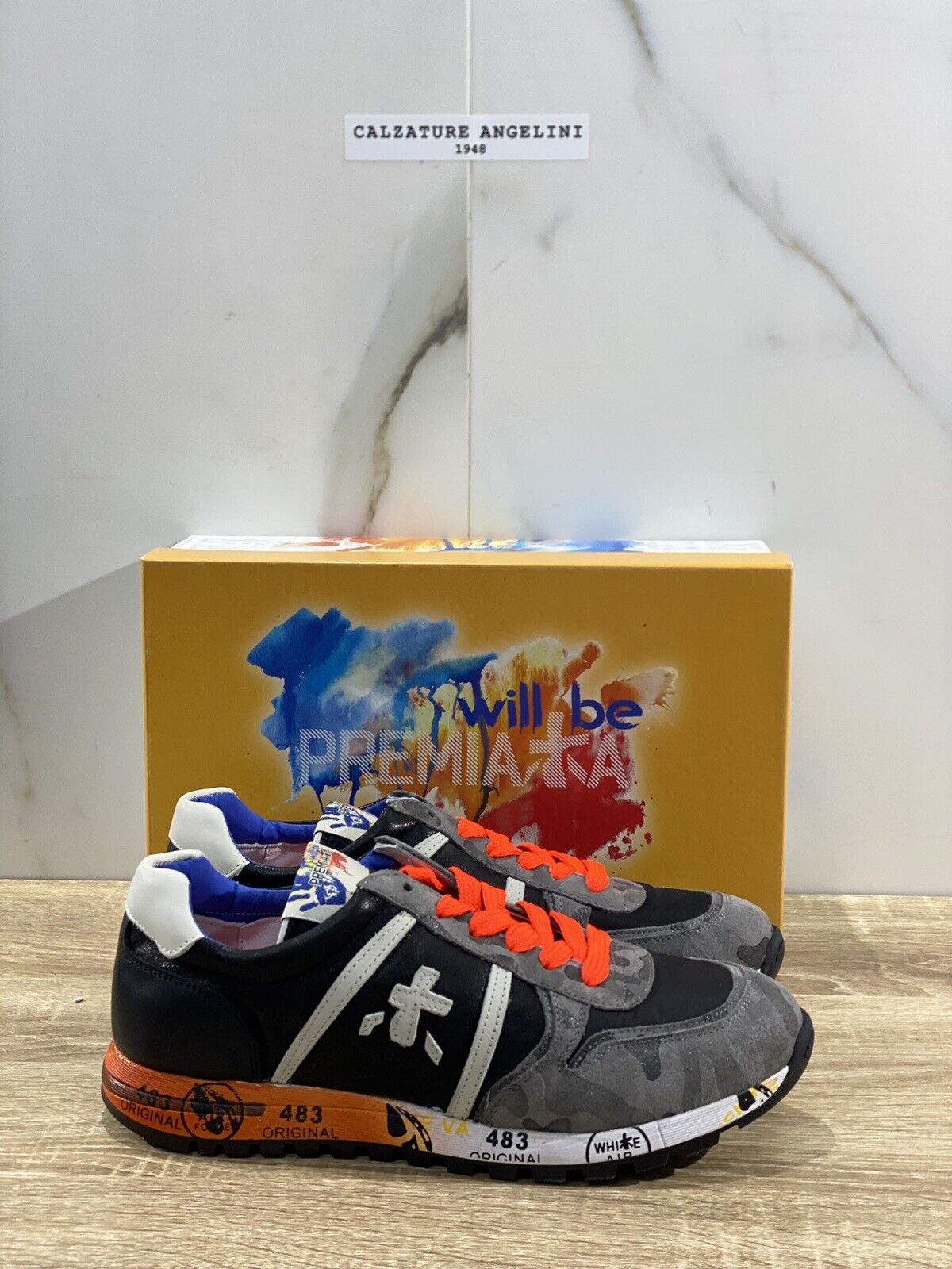 Premiata Sneaker Bambino Modello Sky Suede Nero Grigio Casual Premiata