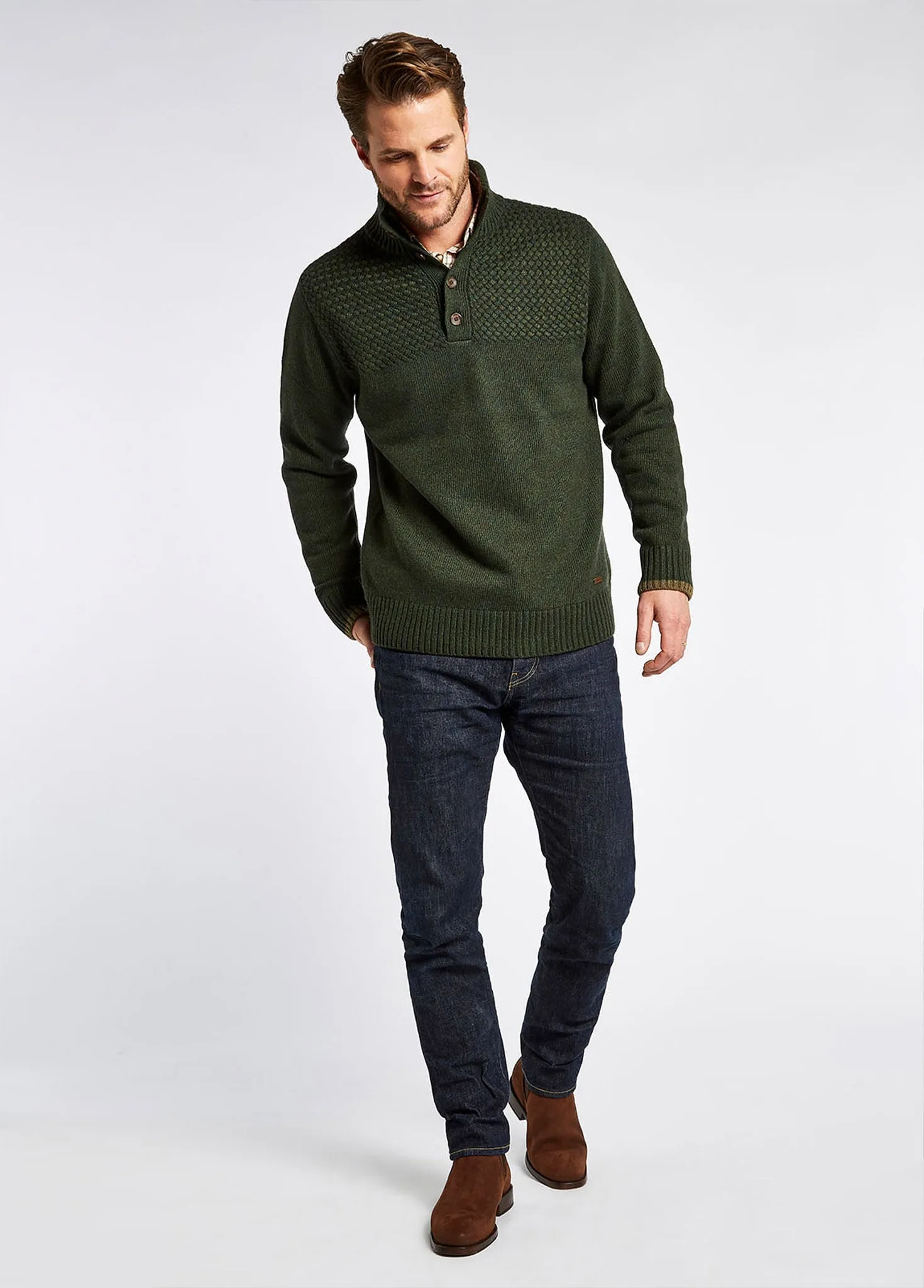 Roundwood Button Neck Sweater - Olive