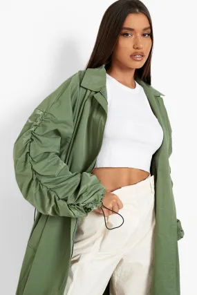 Ruched Sleeve Oversized Parka Coat