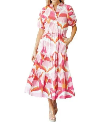 SHERIDAN FRENCH Kimbell Dress In Flamingo Watercolor Ikat