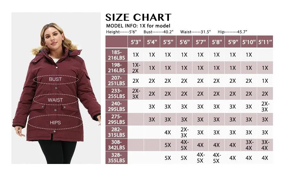 Soularge Women's Plus Size Waterproof Winter Puffer Coat