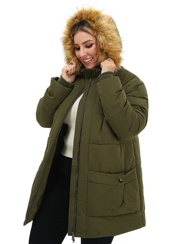 Soularge Women's Plus Size Winter Thickened Fleece Hooded Puffer Coat