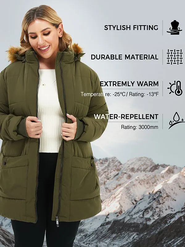 Soularge Women's Plus Size Winter Thickened Fleece Hooded Puffer Coat