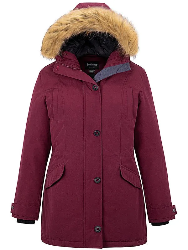 Soularge Women's Plus Size Winter Warm Padded Coat with Faux Fur Hood