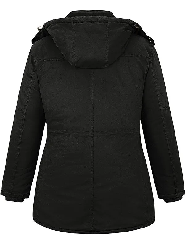 Soularge Women's Winter Plus Size Thickened Cotton Coat with Detachable Hood