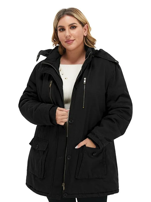 Soularge Women's Winter Plus Size Thickened Cotton Coat with Detachable Hood